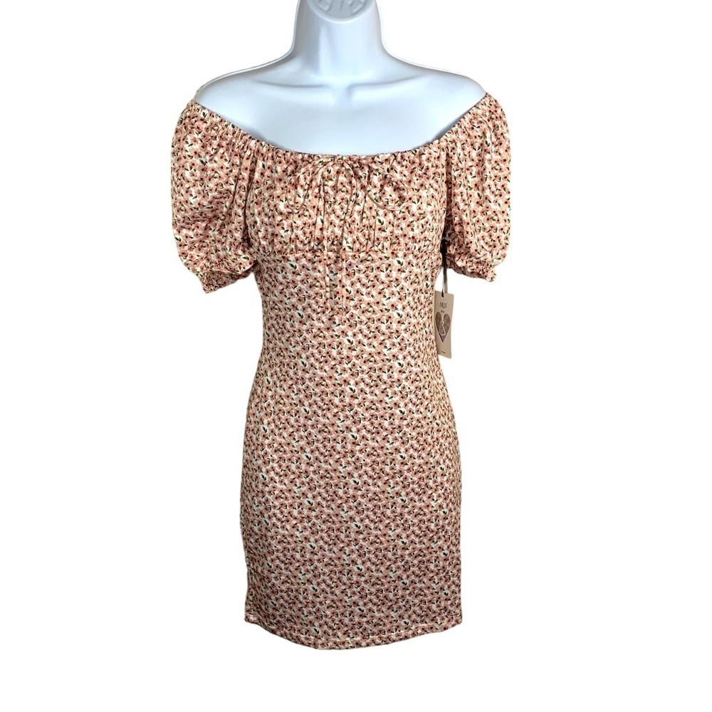 NEW Pink Floral Mini Dress Milkmaid Peasant Cottage Small Stretch
